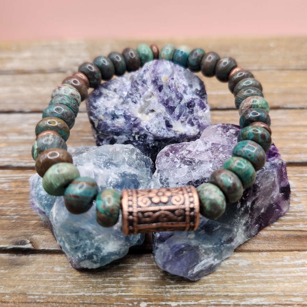 Chrysocolla and Copper Beaded Bracelet